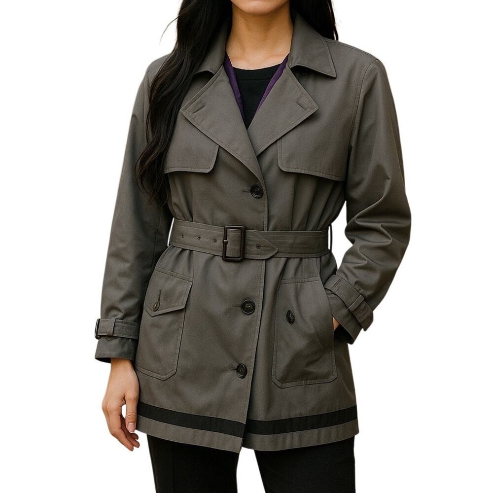 Tommy Hilfiger Plus Size Jacket Water Resistant Buttoned Belt Gray Trench 1X